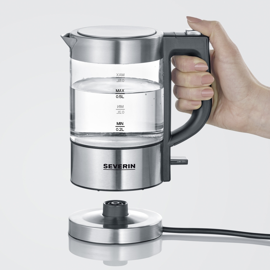 Severin WK 3472 - Hurtigkogende elkedel 0,5 l 1100 W/230 V rustfrit stål/glas