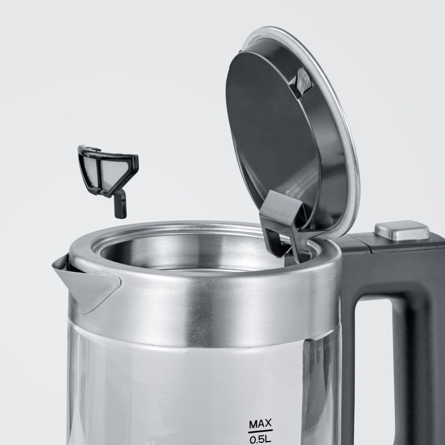 Severin WK 3472 - Hurtigkogende elkedel 0,5 l 1100 W/230 V rustfrit stål/glas