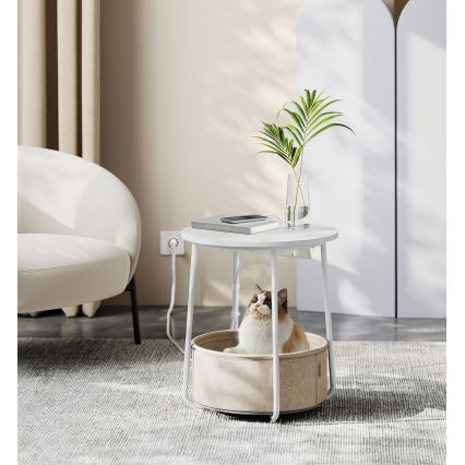 Sidebord med indbyggede stikkontakter og USB-porte NOIRA 45 cm beige/hvid