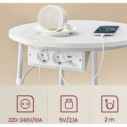 Sidebord med indbyggede stikkontakter og USB-porte NOIRA 45 cm beige/hvid