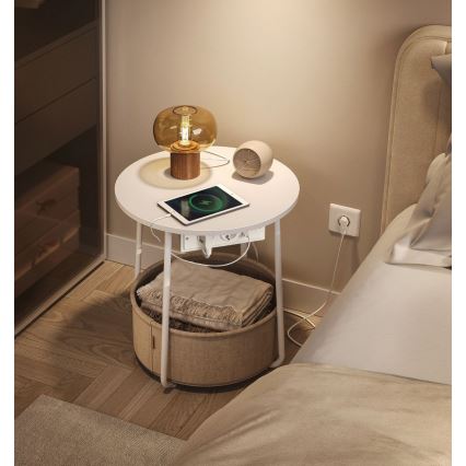 Sidebord med indbyggede stikkontakter og USB-porte NOIRA 45 cm beige/hvid