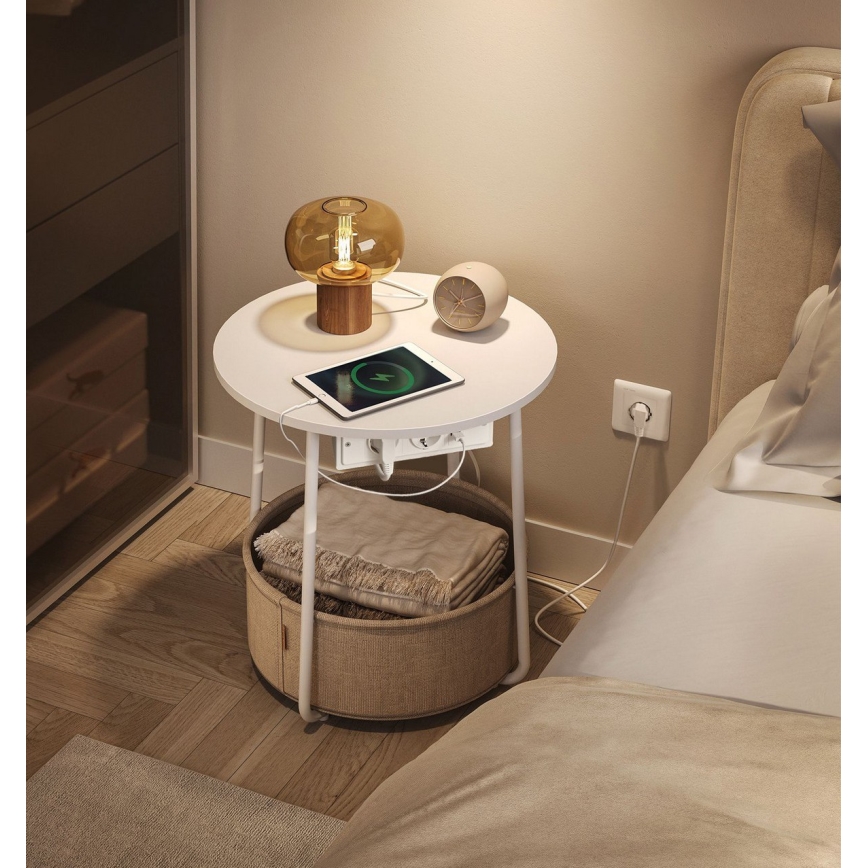 Sidebord med indbyggede stikkontakter og USB-porte NOIRA 45 cm beige/hvid