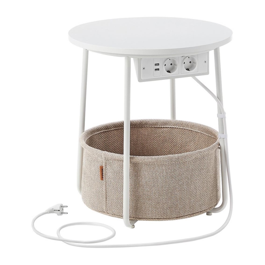 Sidebord med indbyggede stikkontakter og USB-porte NOIRA beige/hvid