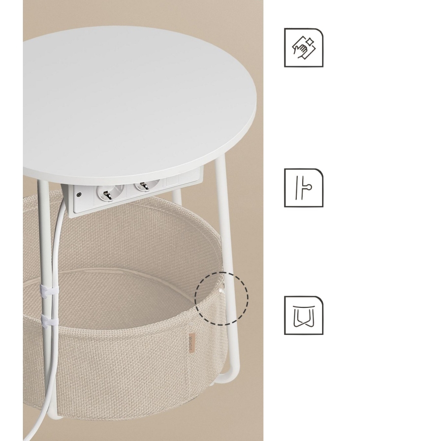 Sidebord med indbyggede stikkontakter og USB-porte NOIRA beige/hvid