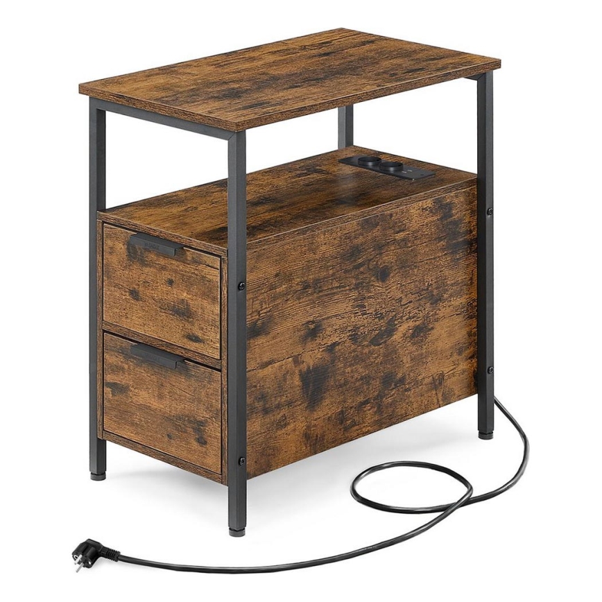 Sidebord med indbyggede stikkontakter og USB-porte ROD brun/sort