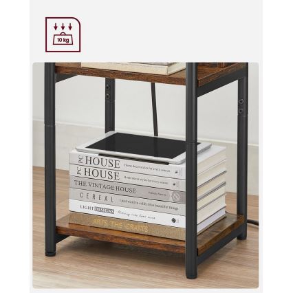 Sidebord med indbyggede stikkontakter og USB-porte ROD brun/sort