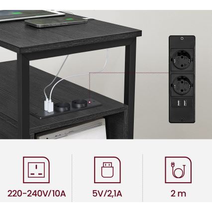 Sidebord med indbyggede stikkontakter og USB-porte ROD sort