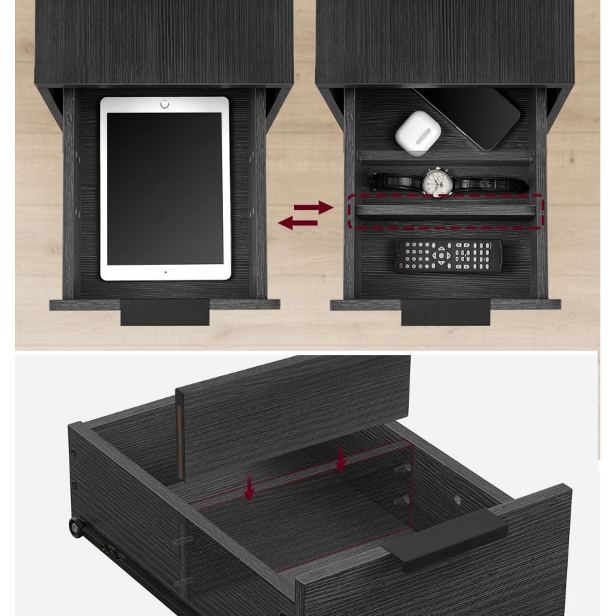 Sidebord med indbyggede stikkontakter og USB-porte ROD sort