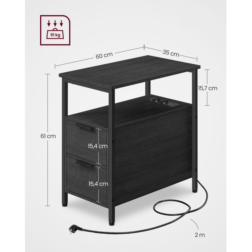 Sidebord med indbyggede stikkontakter og USB-porte ROD sort