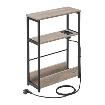 Sidebord ROD med indbygget stikkontakt og USB-porte, brun/sort