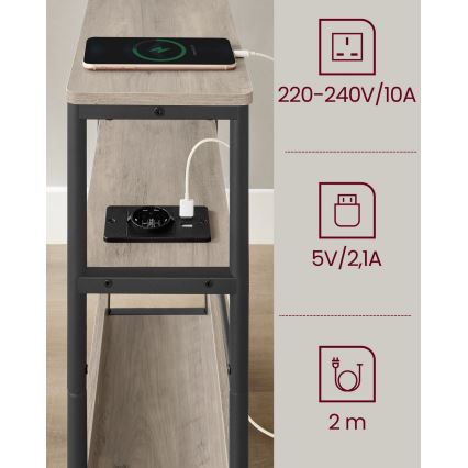 Sidebord ROD med indbygget stikkontakt og USB-porte, brun/sort