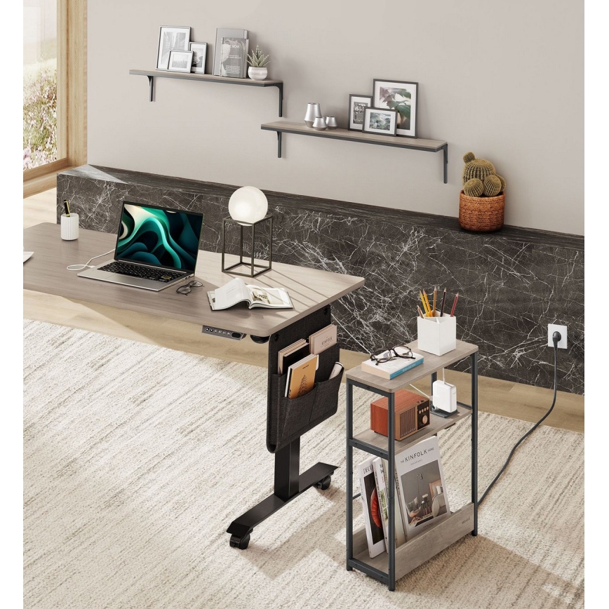 Sidebord ROD med indbygget stikkontakt og USB-porte, brun/sort