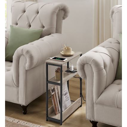 Sidebord ROD med indbygget stikkontakt og USB-porte, brun/sort