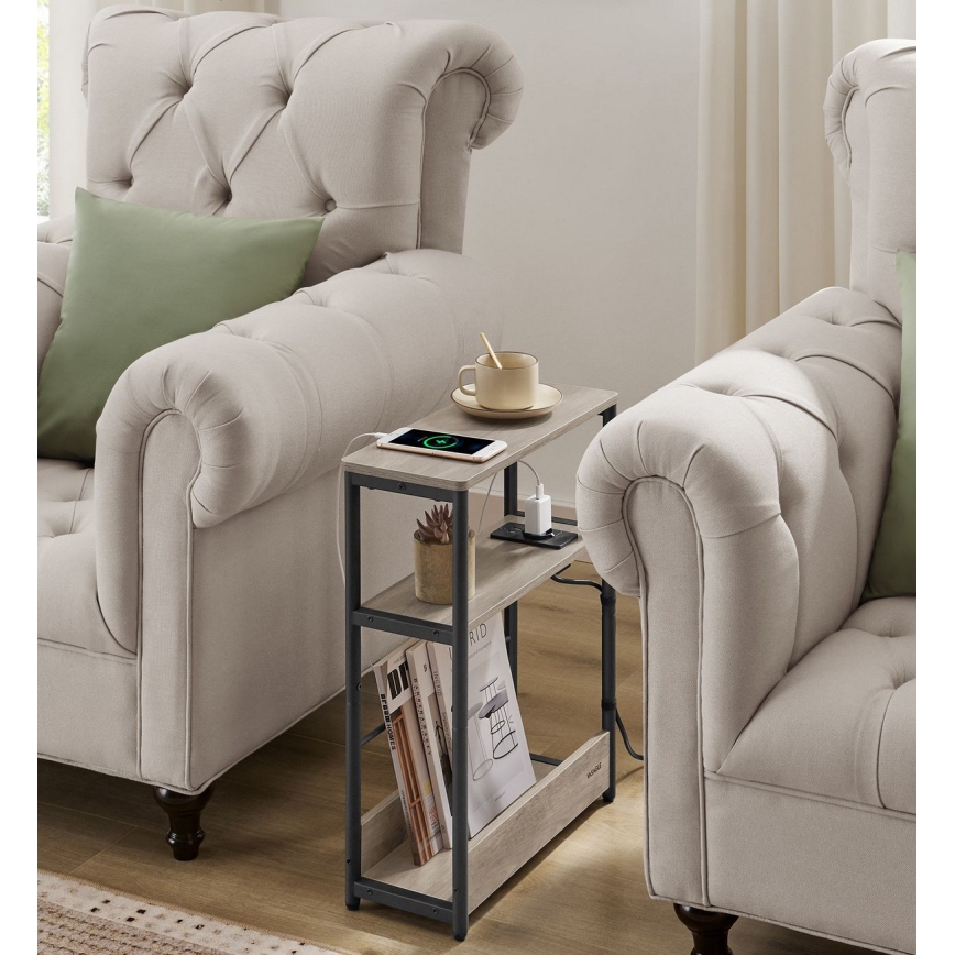 Sidebord ROD med indbygget stikkontakt og USB-porte, brun/sort