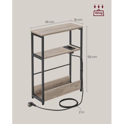 Sidebord ROD med indbygget stikkontakt og USB-porte, brun/sort