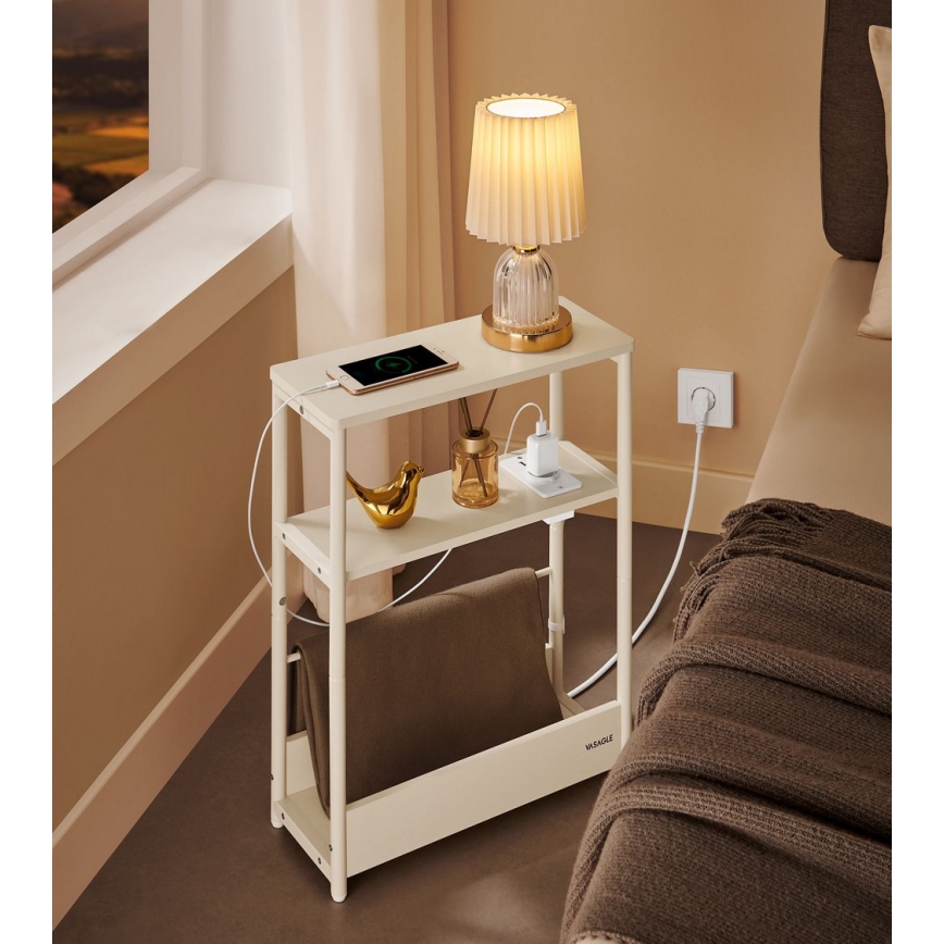 Sidebord ROD med indbygget stikkontakt og USB-porte, hvid/creme