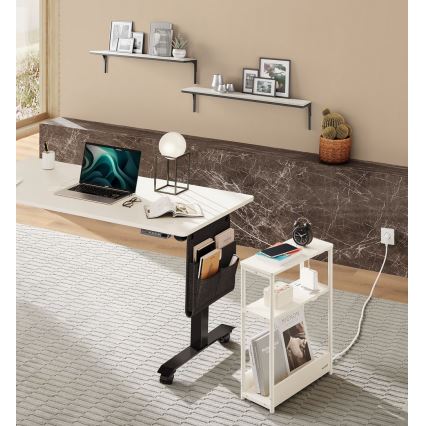 Sidebord ROD med indbygget stikkontakt og USB-porte, hvid/creme