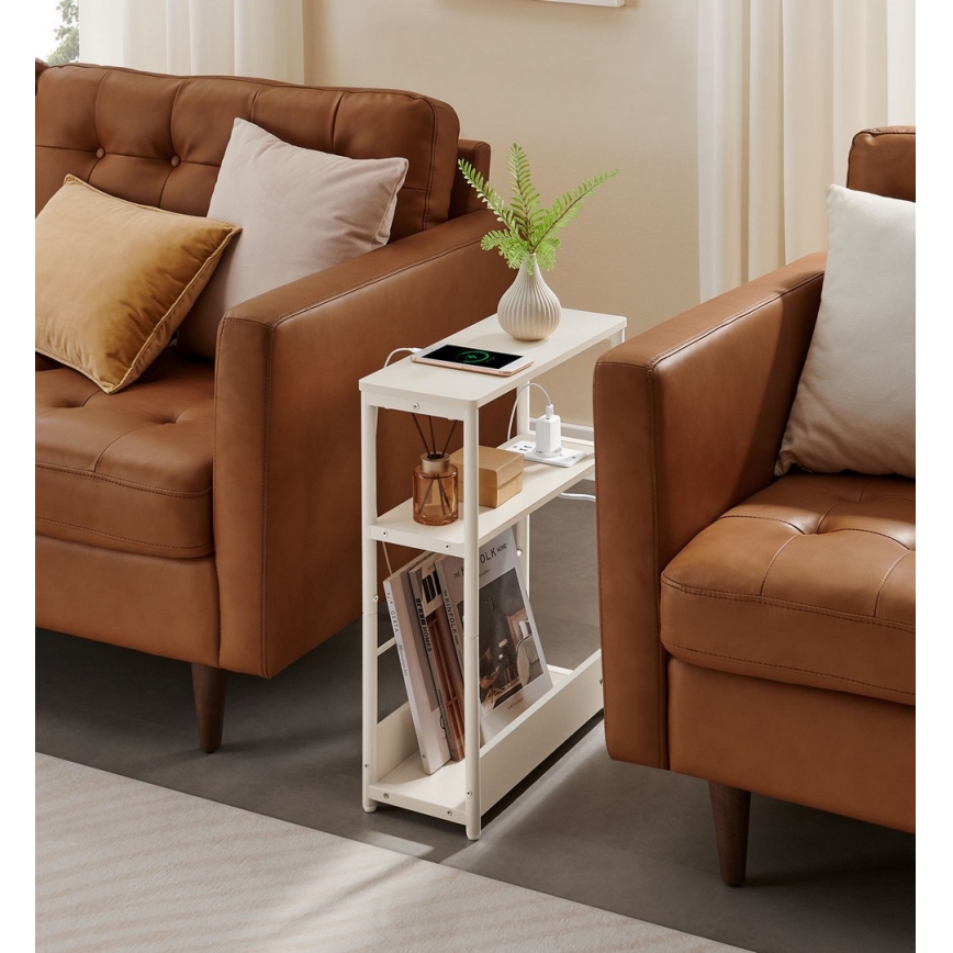 Sidebord ROD med indbygget stikkontakt og USB-porte, hvid/creme