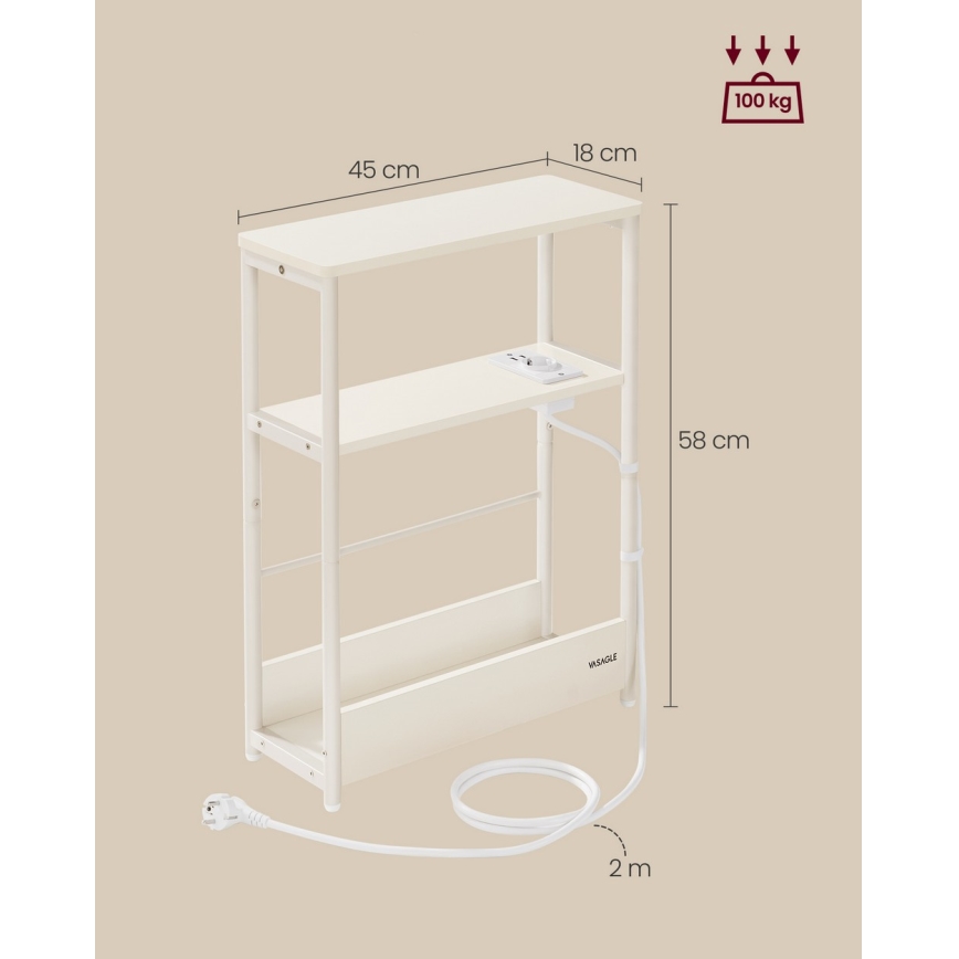 Sidebord ROD med indbygget stikkontakt og USB-porte, hvid/creme
