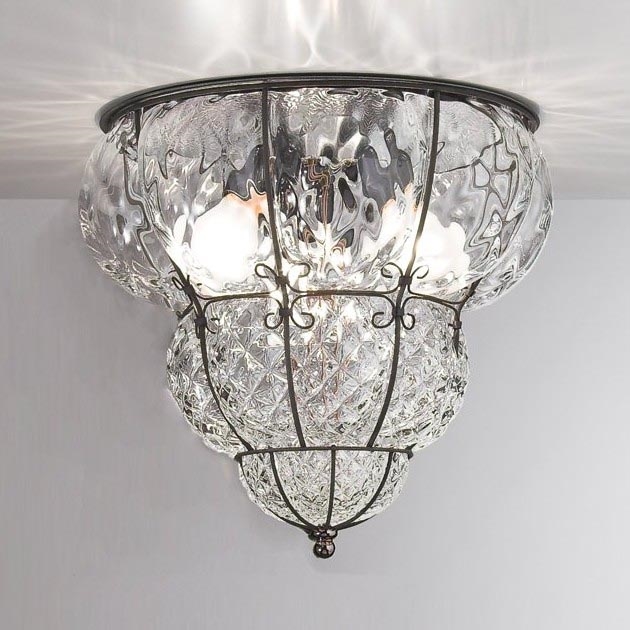 SIRU - Loftlampe CLASSIC 3xE14/40W/230V diameter 25 cm transparent/sort venetiansk glas