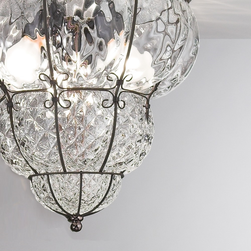 SIRU - Loftlampe CLASSIC 3xE14/40W/230V diameter 25 cm transparent/sort venetiansk glas