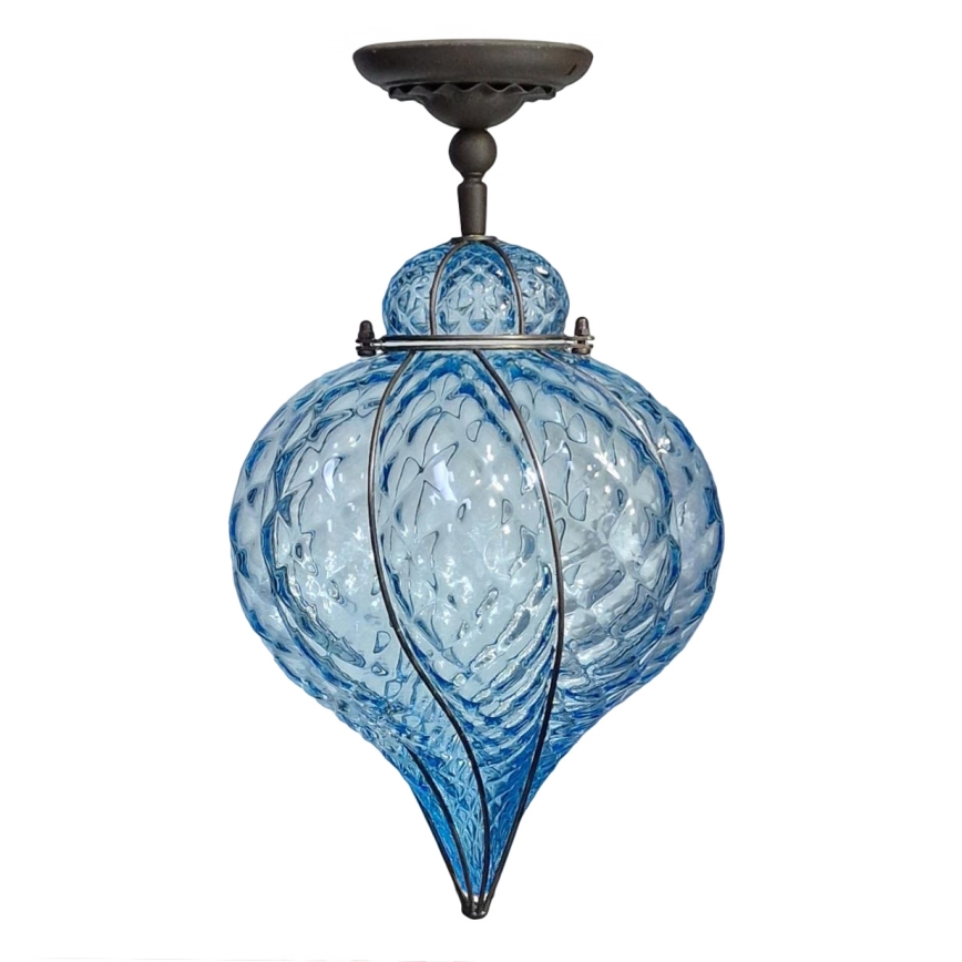 SIRU - Loftlampe GOCCIA 1xE27/60W/230V diameter 25 cm blå/brun venetiansk glas