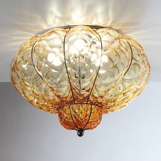 SIRU - Loftlampe SULTANO 3xE14/40W/230V diameter 34 cm beige/sort venetiansk glas