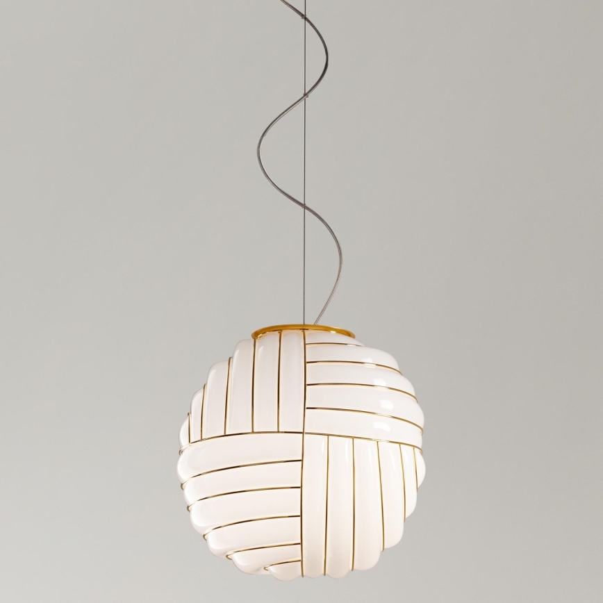 SIRU - Pendel CARTESIO 1xE27/60W/230V guldfarvet/hvid Venetian glas