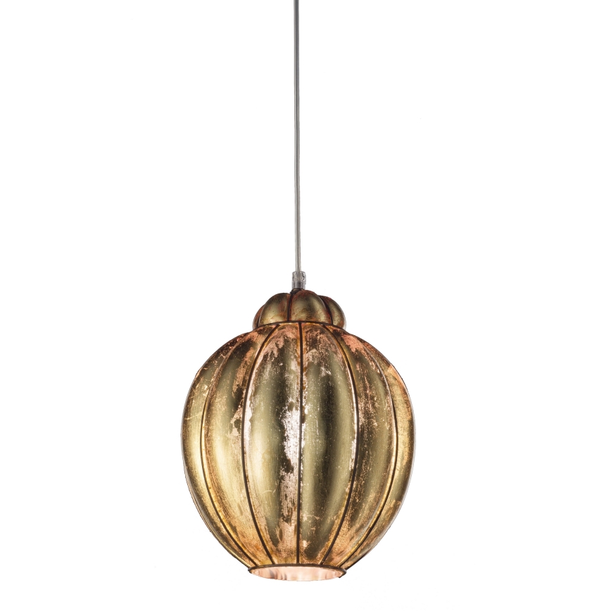 SIRU - Pendel FOGLIA ORO 1xE27/60W/230V diameter 25 cm guldfarvet venetiansk glas/guldfarvet