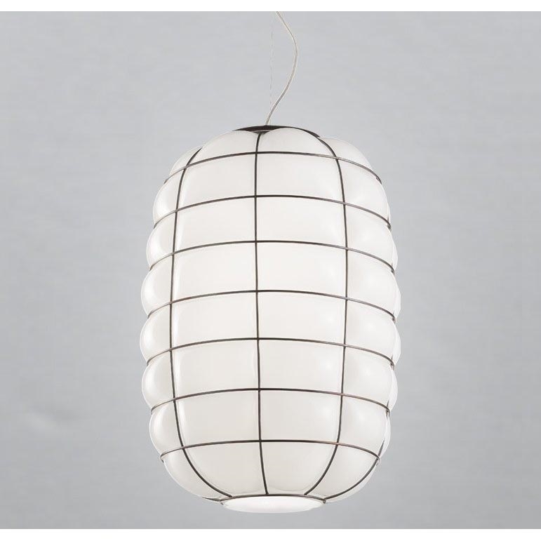 SIRU - Pendel LANTERNA 1xE27/60W/230V diameter 32 cm sort/hvid Venetian glas