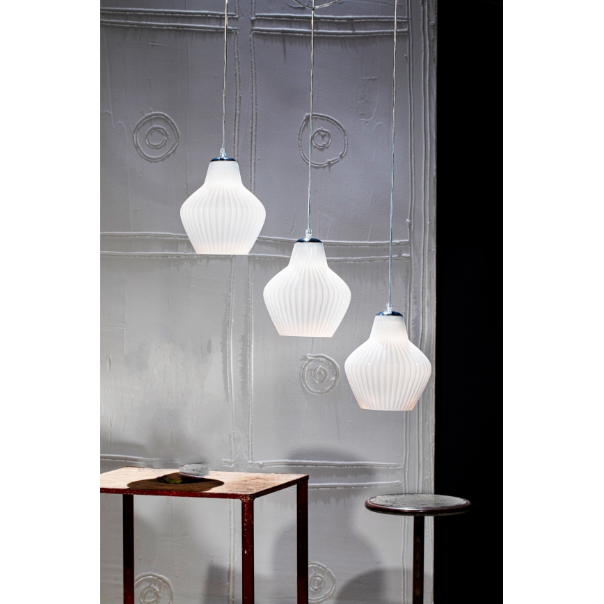 SIRU - Pendel LONDON 1xE27/60W/230V hvid/skinnende krom venetiansk glas