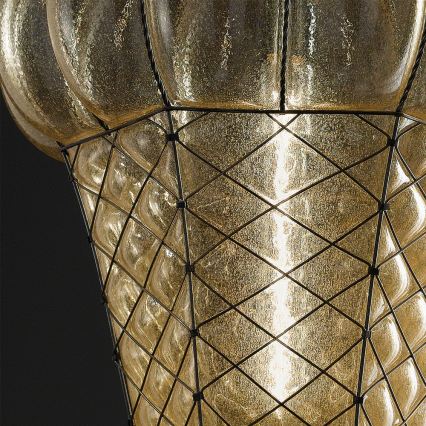 SIRU - Pendel med kædeophæng BABÀ 1xE27/60W/230V diameter 30 cm beige/brun Venetian glas