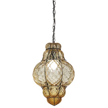 SIRU - Pendel med kædeophæng CLASSIC 1xE27/60W/230V diameter 30 cm beige/sort venetiansk glas