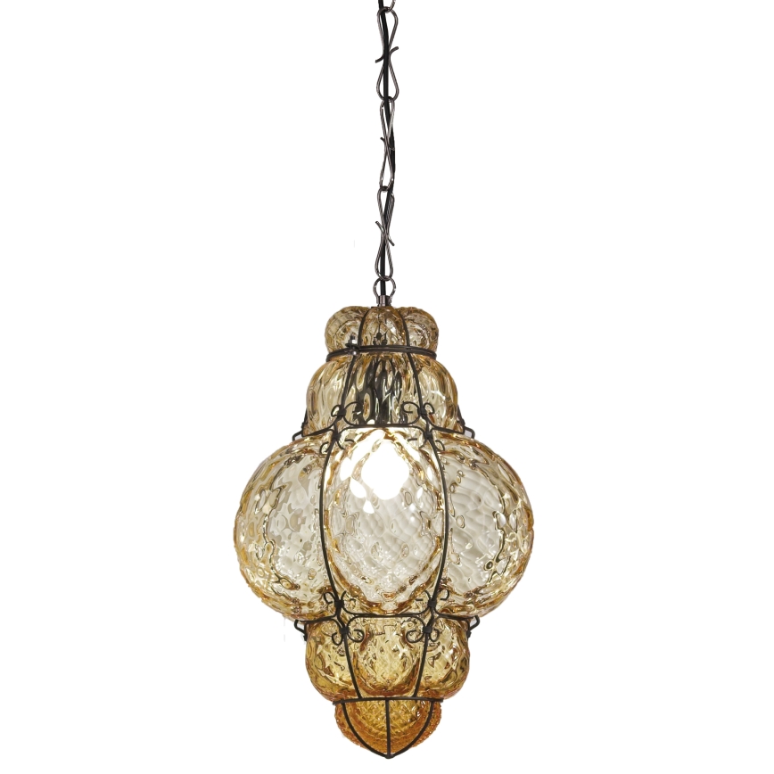 SIRU - Pendel med kædeophæng CLASSIC 1xE27/60W/230V diameter 30 cm beige/sort venetiansk glas