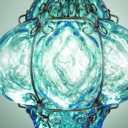 SIRU- Pendel med kædeophæng CLASSIC 1xE27/60W/230V diameter 30 cm blå/sort venetiansk glas