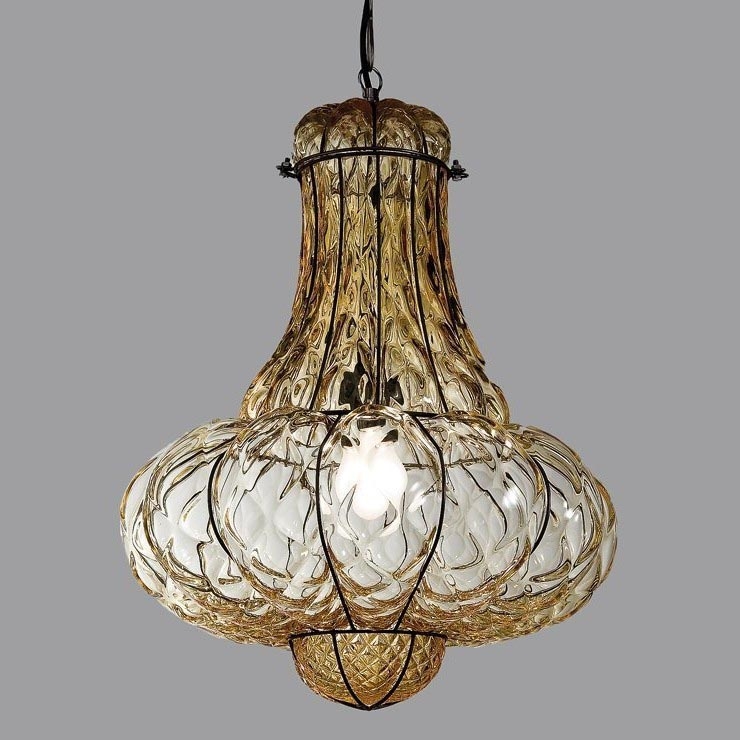 SIRU - Pendel med kædeophæng DOGE 1xE27/60W/230V diameter 30 cm beige/sort Venetian glas