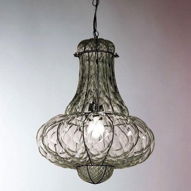 SIRU - Pendel med kædeophæng DOGE 1xE27/60W/230V diameter 30 cm transparent/sort Venetian glas