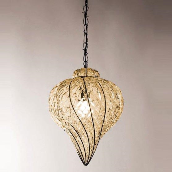 SIRU - Pendel med kædeophæng GOCCIA 1xE27/60W/230V diameter 25 cm beige/brun Venetian glas