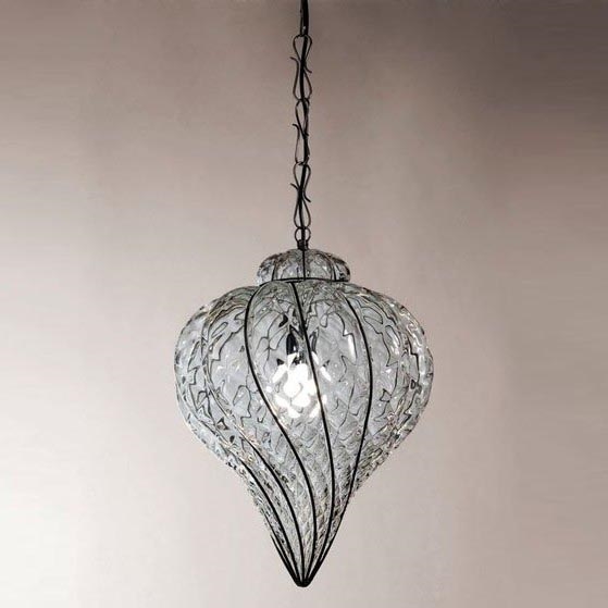 SIRU - Pendel med kædeophæng GOCCIA 1xE27/60W/230V diameter 25 cm transparent/brun Venetian glas