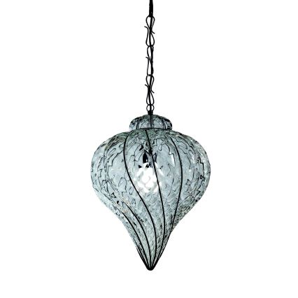 SIRU - Pendel med kædeophæng GOCCIA 1xE27/60W/230V diameter 25 cm transparent/brun Venetian glas