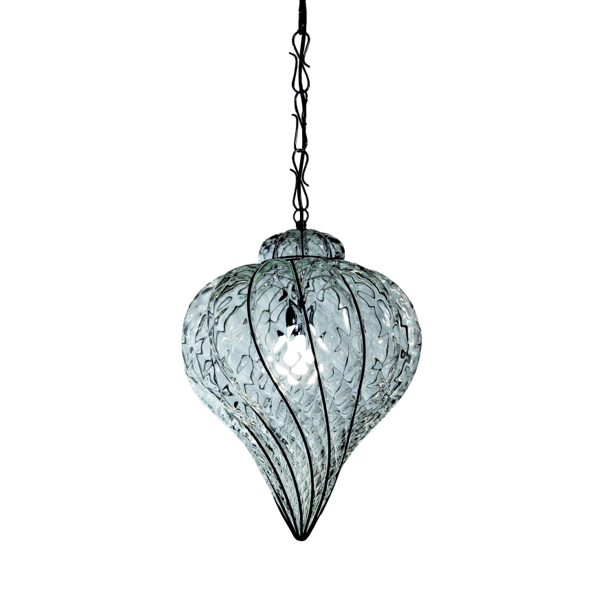 SIRU - Pendel med kædeophæng GOCCIA 1xE27/60W/230V diameter 25 cm transparent/brun Venetian glas