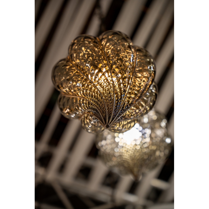 SIRU - Pendel med kædeophæng GOCCIA 1xE27/60W/230V diameter 25 cm beige/brun Venetian glas