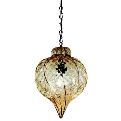 SIRU - Pendel med kædeophæng GOCCIA 1xE27/60W/230V diameter 25 cm beige/brun Venetian glas