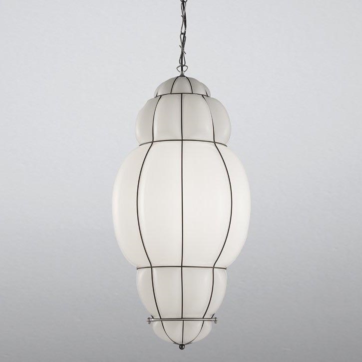 SIRU - Pendel med kædeophæng RIVISTO 1xE27/60W/230V diameter 45 cm sort/hvid Venetian glas