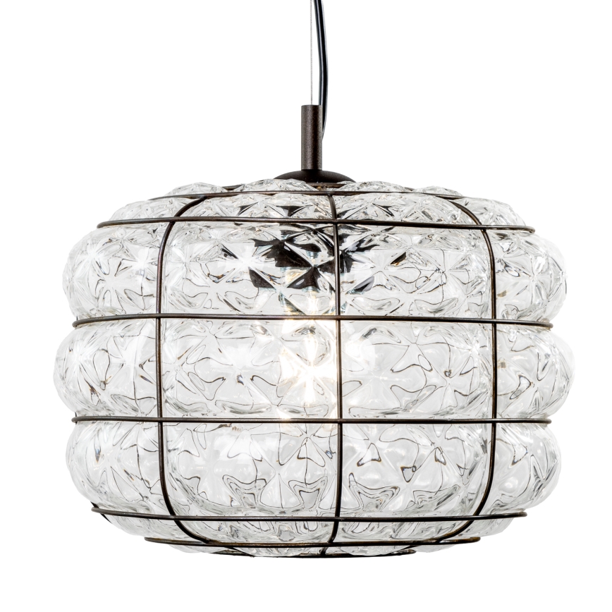 SIRU - Pendel TERRA 1xE27/60W/230V sort/transparent venetiansk glas
