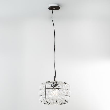 SIRU - Pendel TERRA 1xE27/60W/230V sort/transparent venetiansk glas
