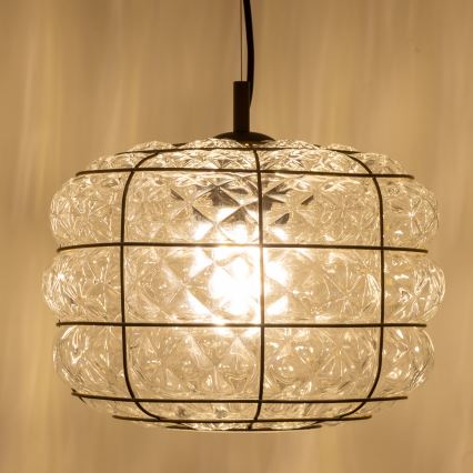 SIRU - Pendel TERRA 1xE27/60W/230V sort/transparent venetiansk glas