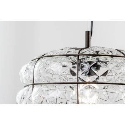 SIRU - Pendel TERRA 1xE27/60W/230V sort/transparent venetiansk glas