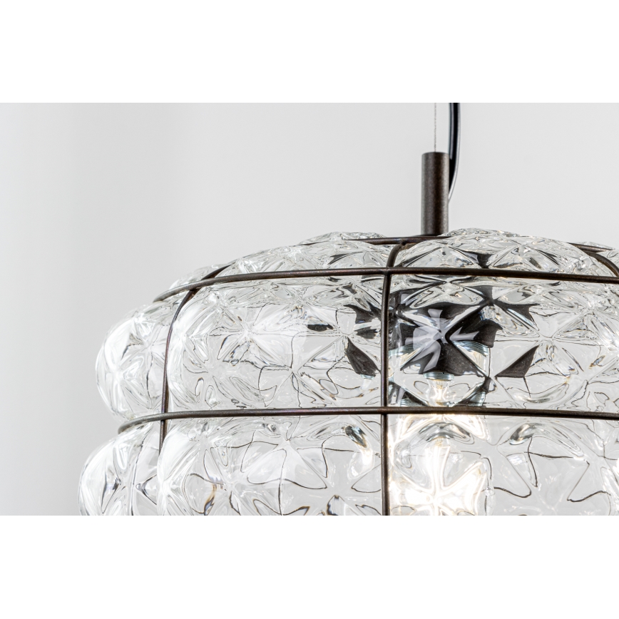 SIRU - Pendel TERRA 1xE27/60W/230V sort/transparent venetiansk glas