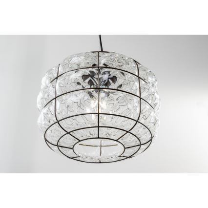 SIRU - Pendel TERRA 1xE27/60W/230V sort/transparent venetiansk glas